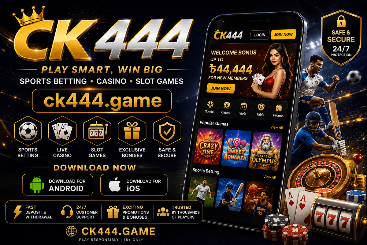 CK444 mobile app — sports betting, live casino, slot games, and cricket betting on Android and iOS